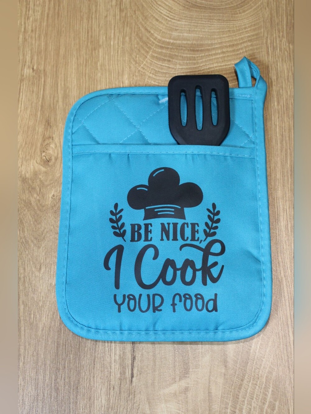 Handmade Teal Kitchen Potholder With Silicone Spatula
